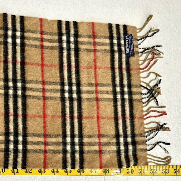 Vintage Burberrys Cashmere Blend Nova Check Scarf 52"x12" Beige Luxury Classic - Picture 8 of 9